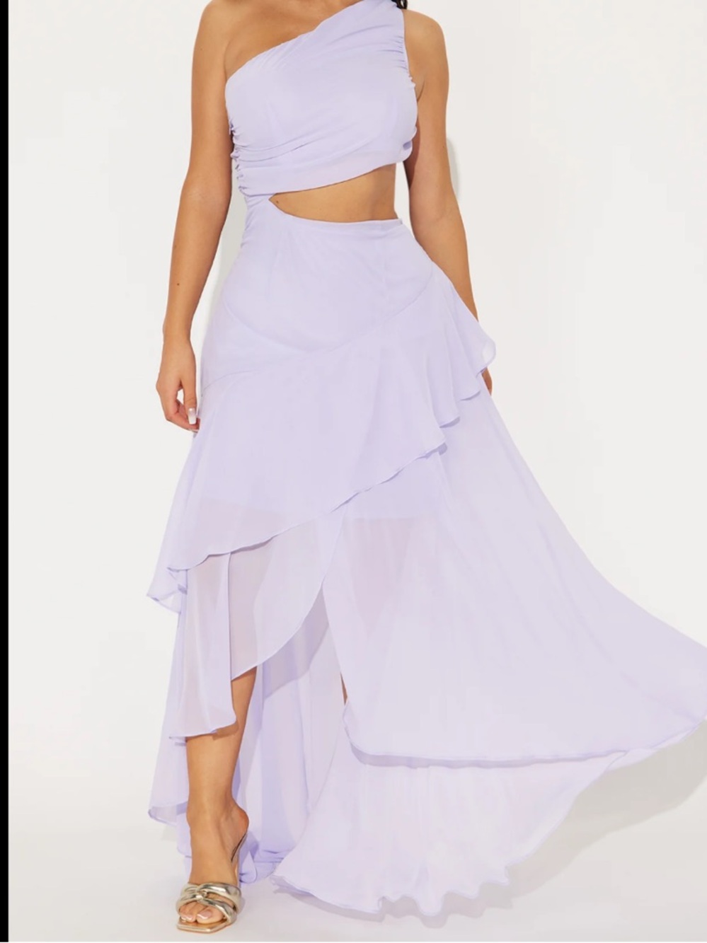 Fashion Nova Lavender One-Shoulder Maxi Dress